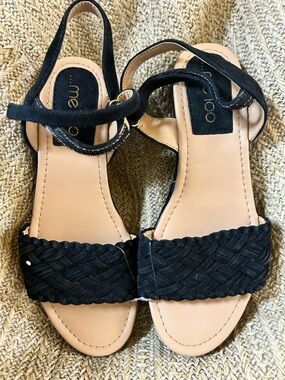 me too Black Braided Front Ankle Strap Sandals